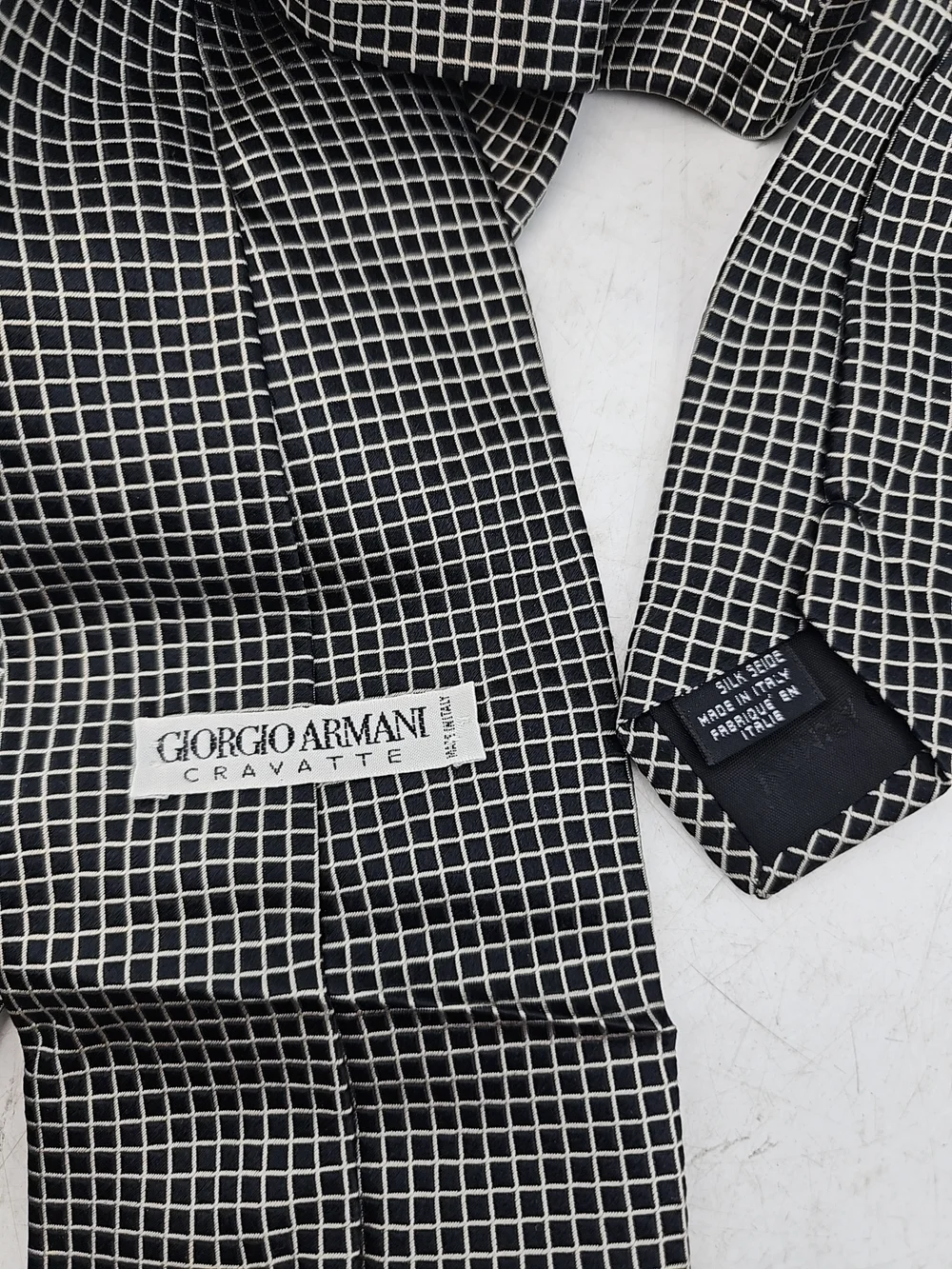 Giorgio Armani Black & White Grid Silk Tie